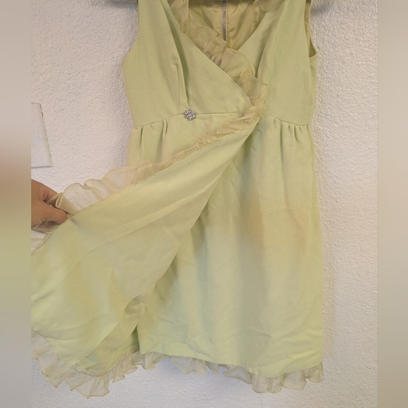 1960s Chartreuse Ruffle Mod Mini Dress - Picture 4 of 6